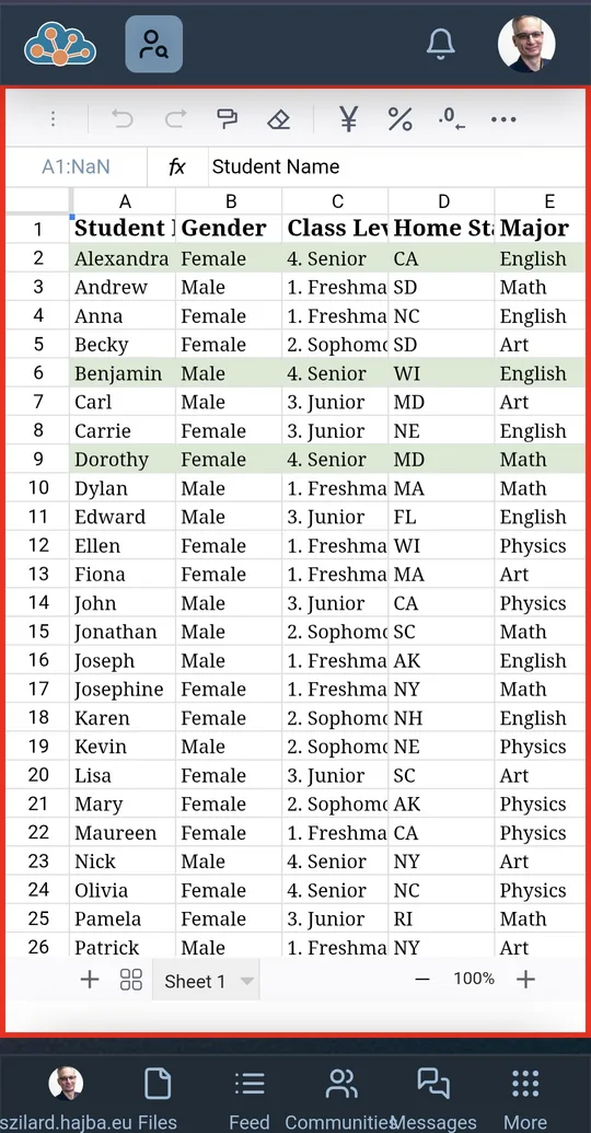 Táblázatkezelő képletekkel, cellaformázással és több kollaboratív kurzorral