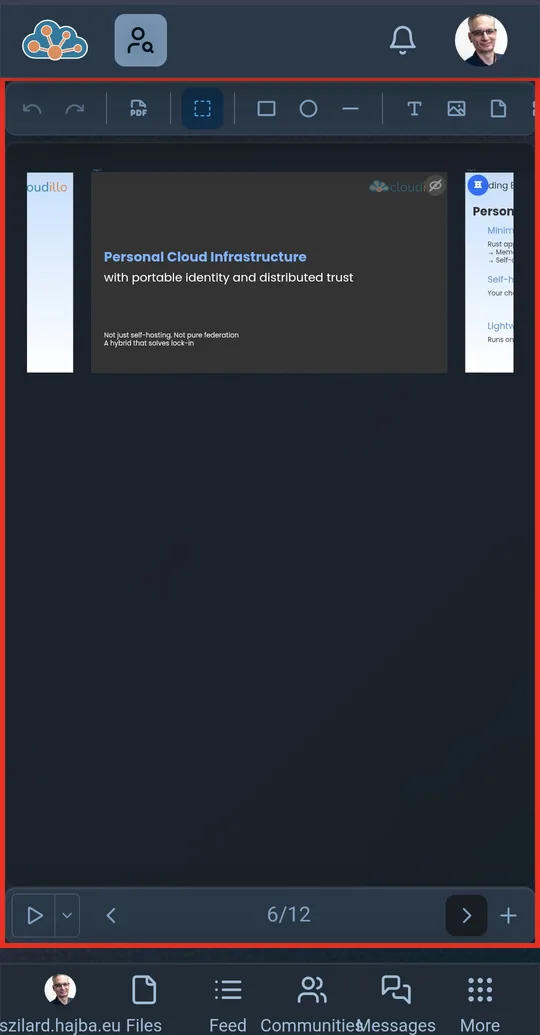 Dia szerkesztő rajzeszközökkel és alakzat palettával